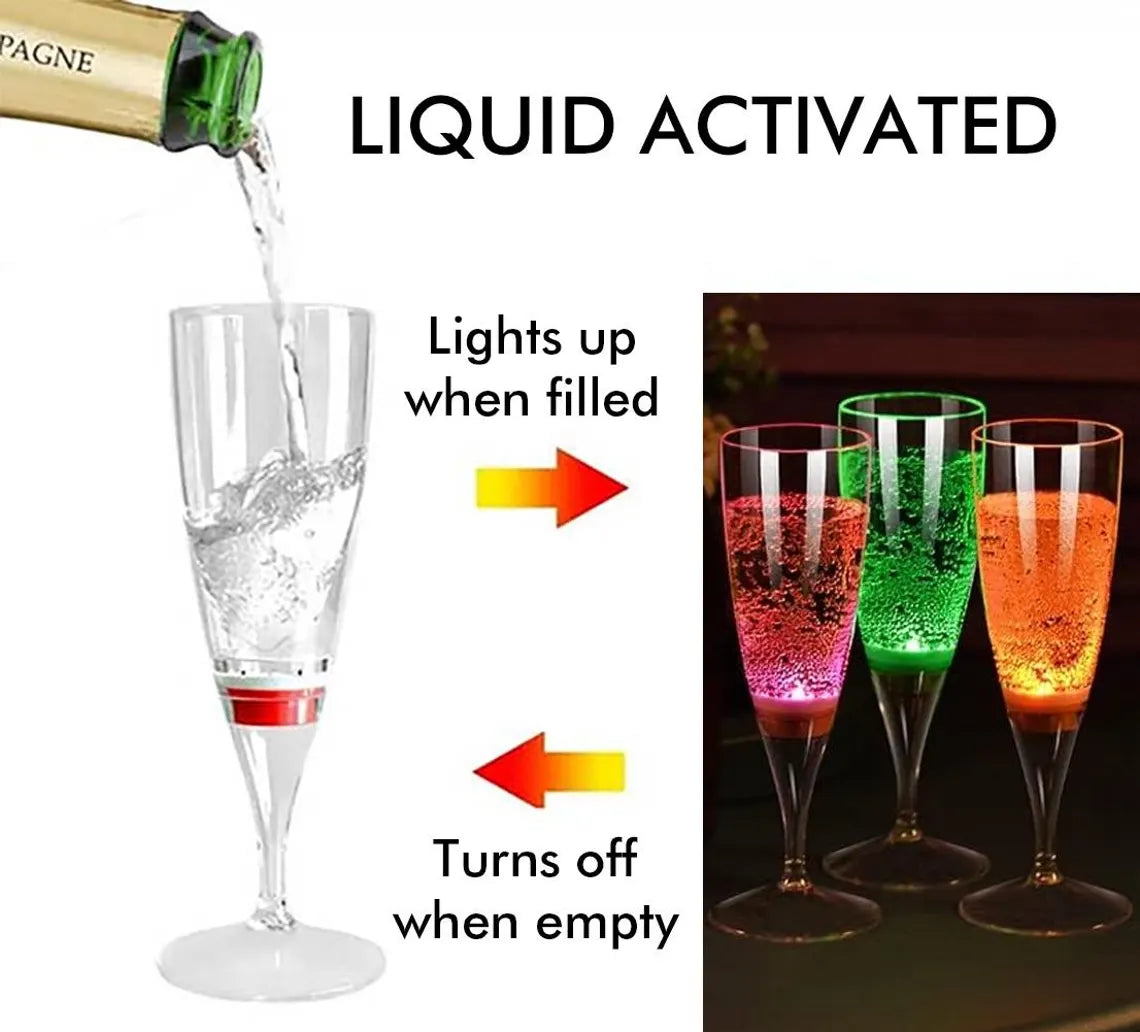 LED Liquid-Activated Personalized Champagne Flutes - Set of 6