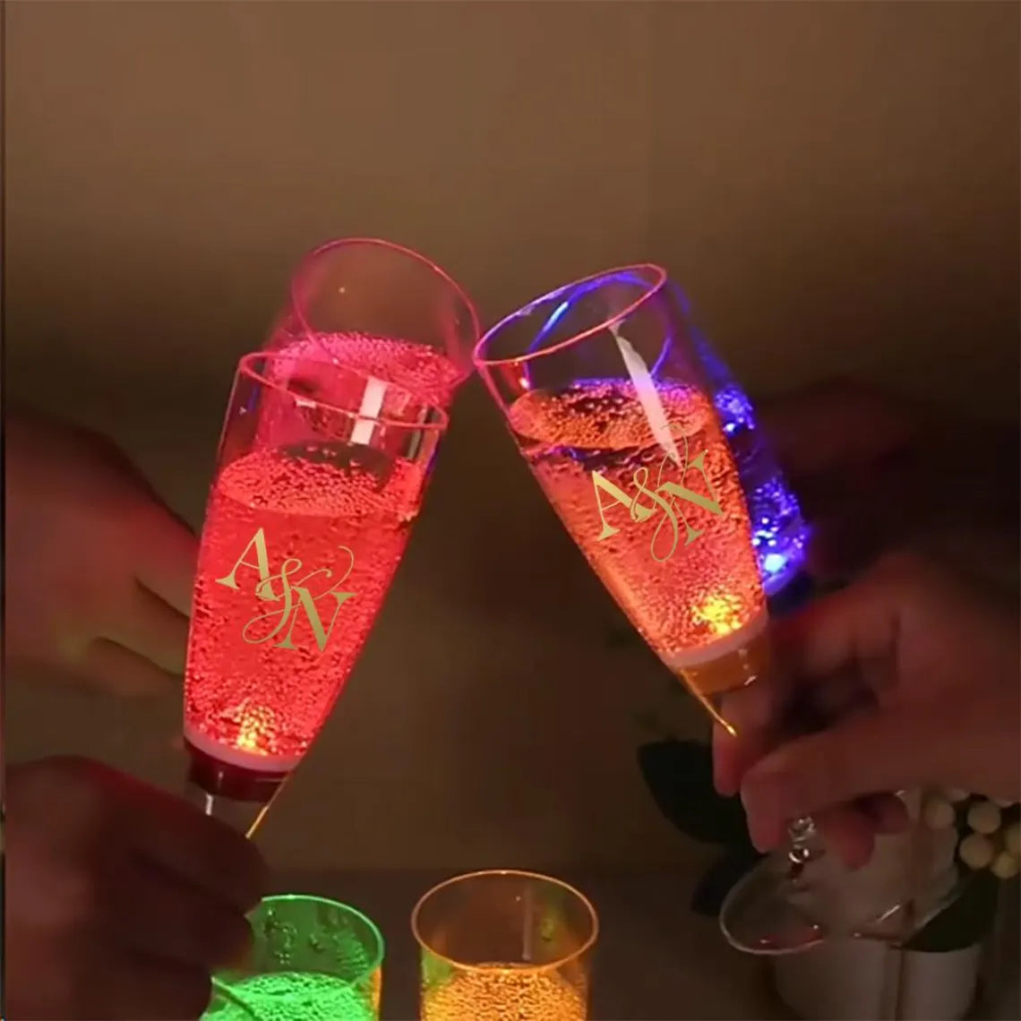 LED Liquid-Activated Personalized Champagne Flutes - Set of 6