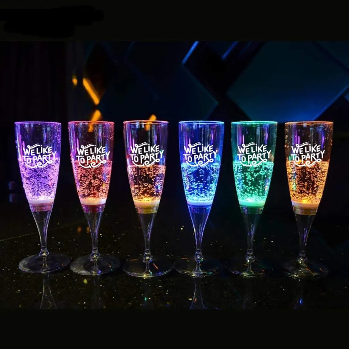 LED Liquid-Activated Personalized Champagne Flutes - Set of 6