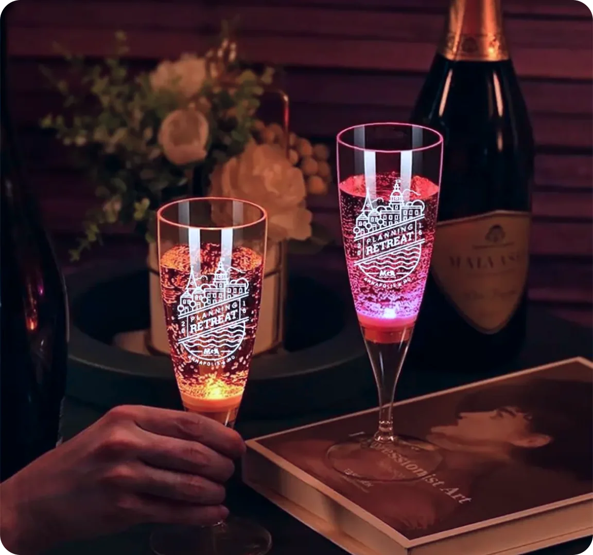 LED Liquid-Activated Personalized Champagne Flutes - Set of 6