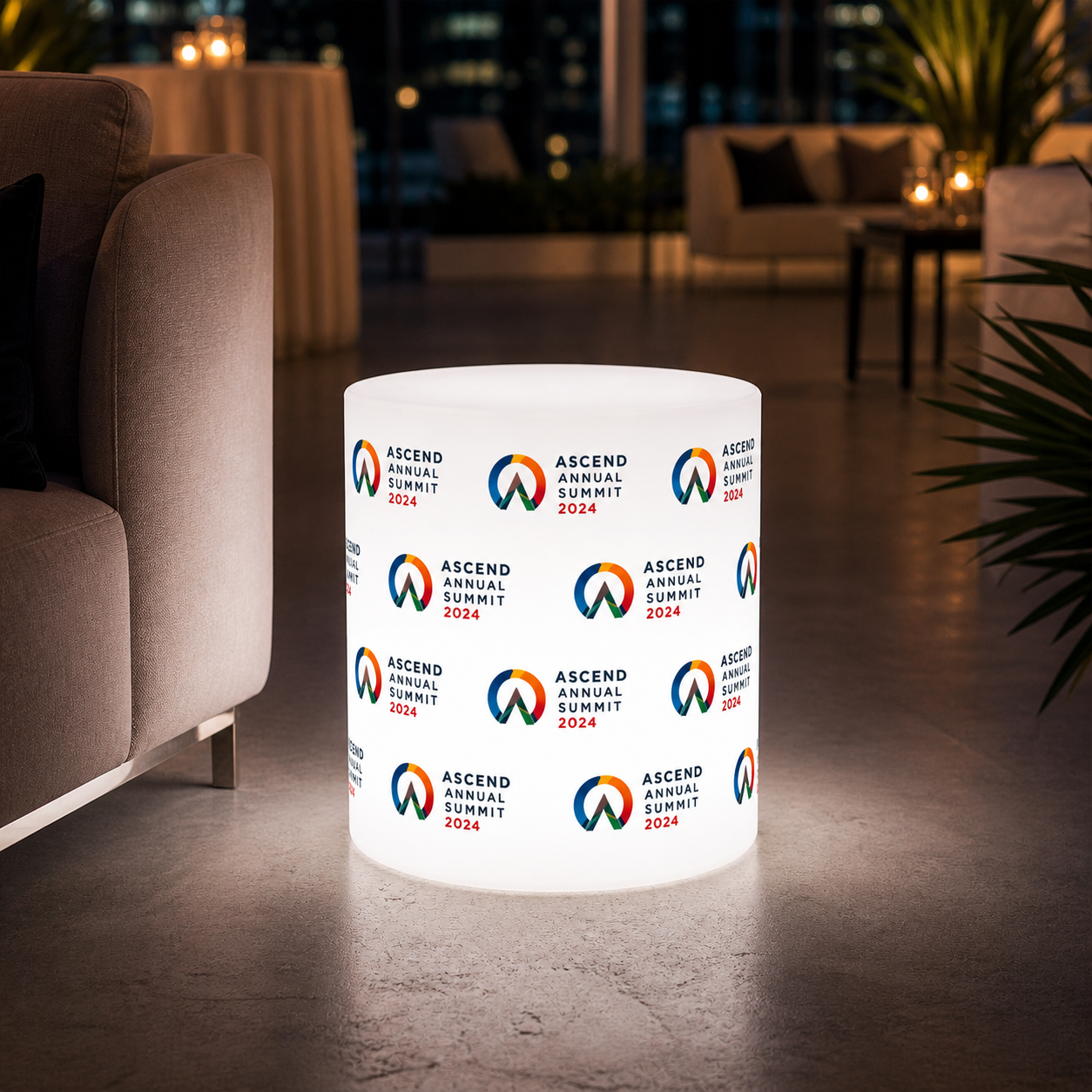 Custom LED Logo 16" Cylinder Stool - 16 Color Remote Control