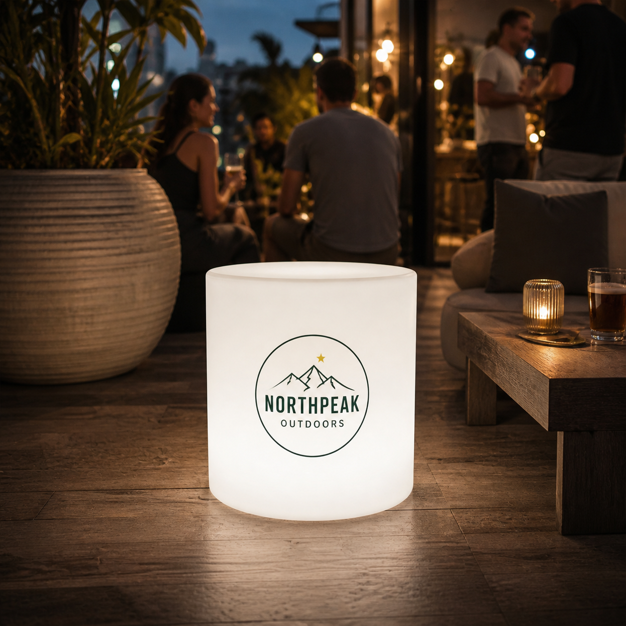 Custom LED Logo 16" Cylinder Stool - 16 Color Remote Control